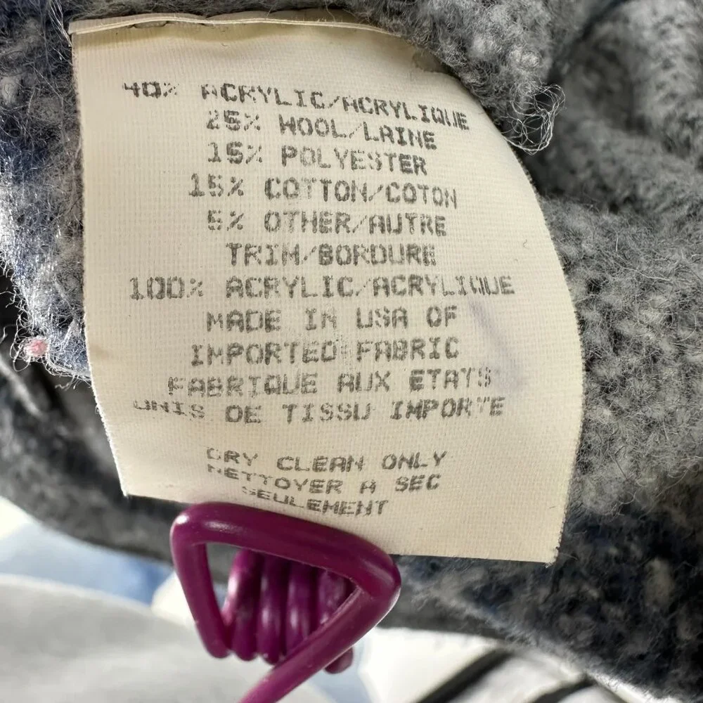 Vintage Fair Isle Wool Jacket M Bear Trees Shacket Button Down Gray Blue